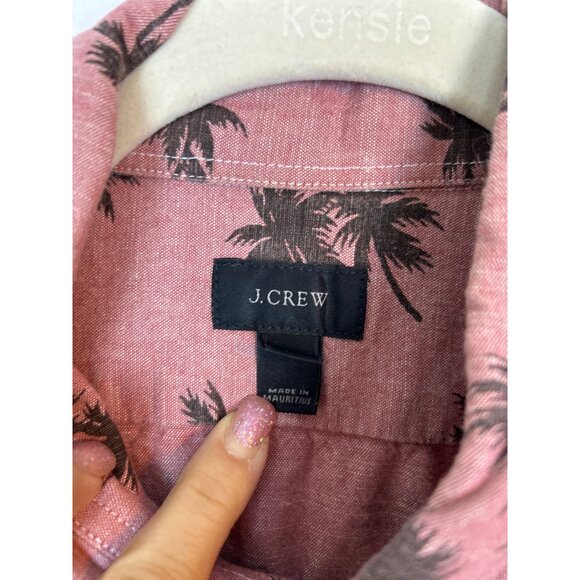 J.Crew Mens Pink Palm Tree Short Sleeve Button-Up Cotton Shirt Size L - Picture 3 of 9